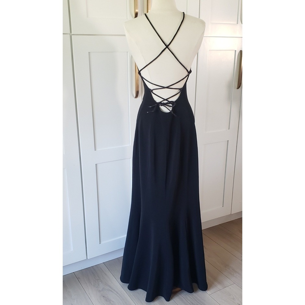 Cache Dress Womens M Black Vintage Lace Up Back Formal Maxi Gown Made in USA